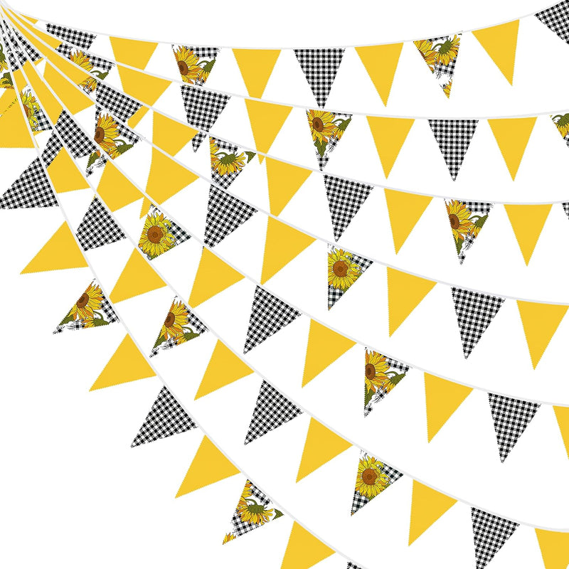 32Ft Yellow And Black Plaid Sunflower Pennant Banner Fabric Triangle F