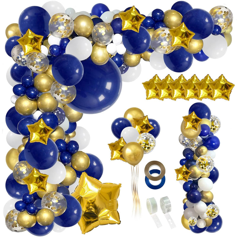 148Pcs Navy Blue Gold Balloon Arch Garland, Royal White Gold Confetti