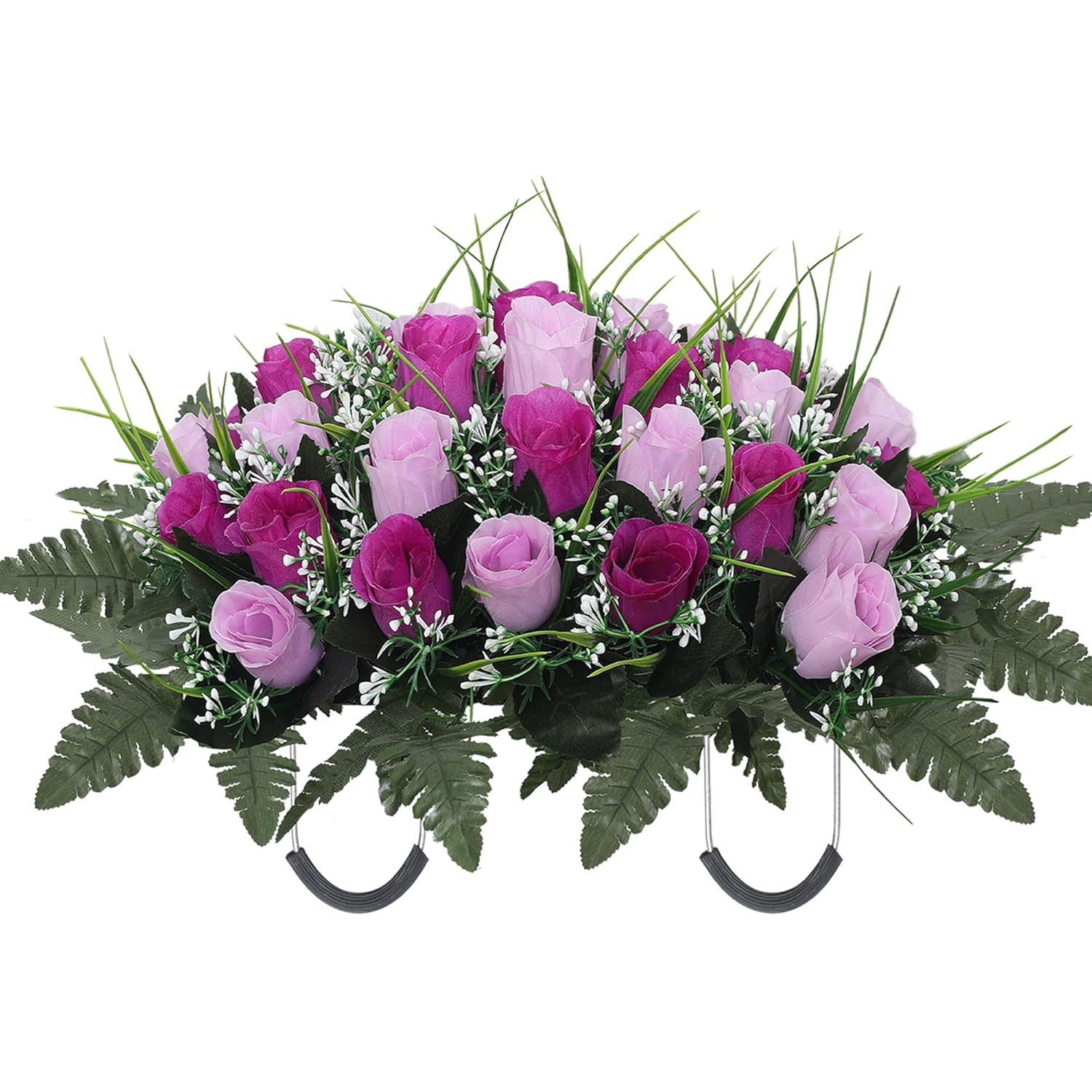 Artificial Cemetery Flower Headstone Flower Saddle Grave Rose Flowers For Cemetery Non-Bleed Colors Windpoof (Purple)