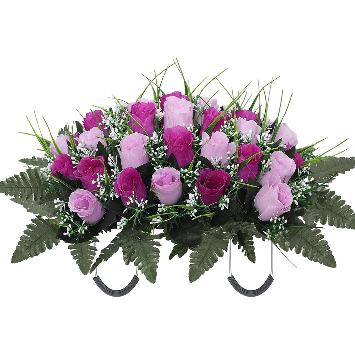 Artificial Cemetery Flower Headstone Flower Saddle Grave Rose Flowers For Cemetery Non-Bleed Colors Windpoof (Purple)