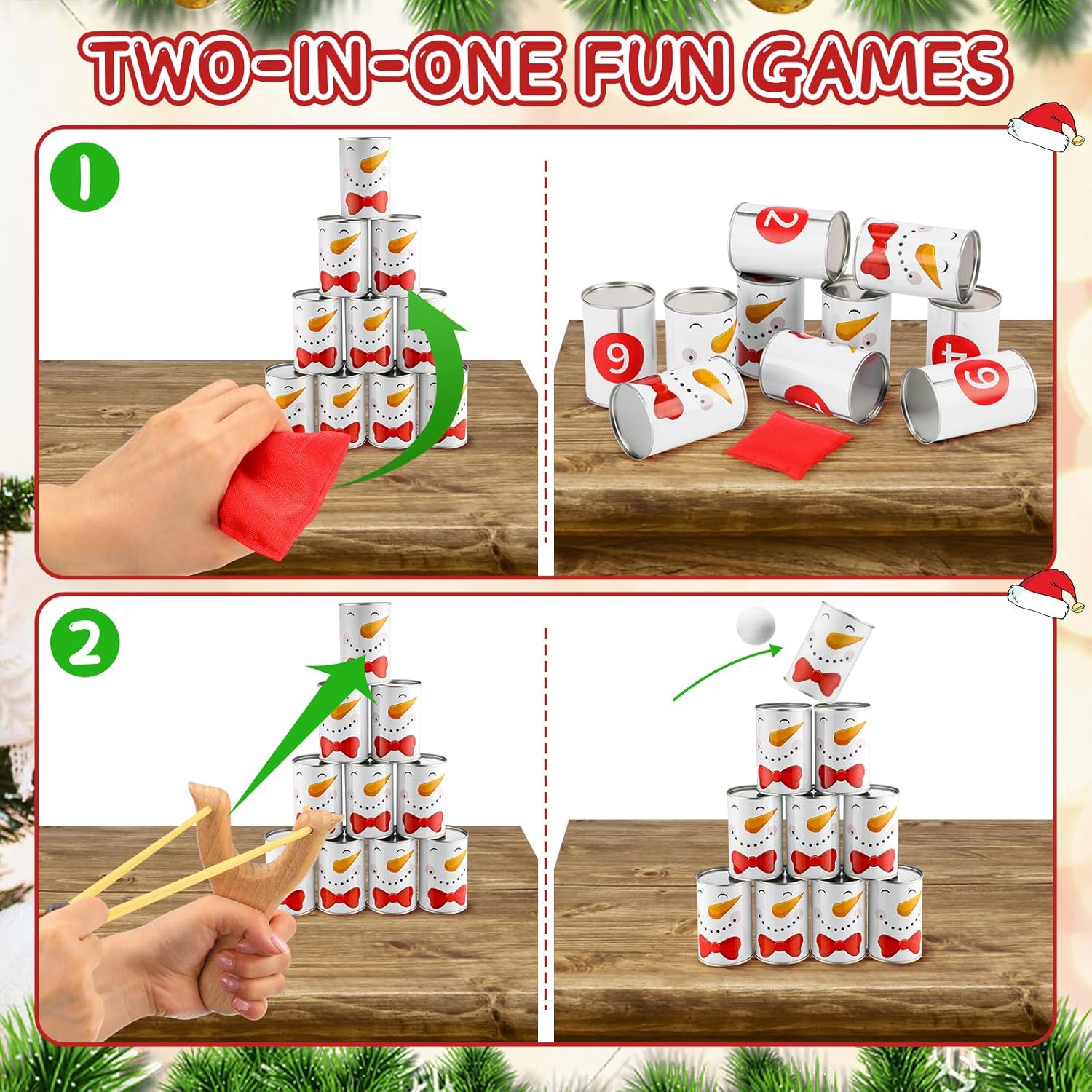 37 Pcs Carnival Party Knockdown Can Game Set Bean Bag Toss Slingshot Shooting Game With 10 Metal Cans 4 Bean Bags 2 Wooden Slingshot 20 Foam Balls For Outdoor Indoor Family Party Supply