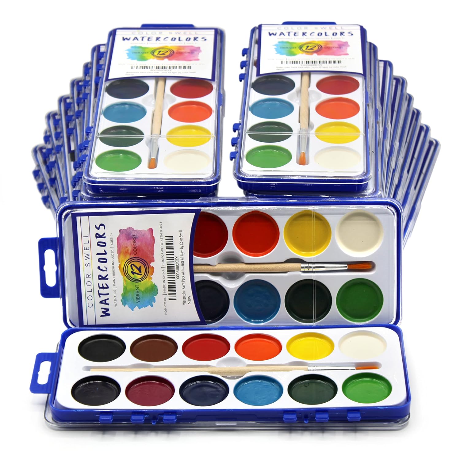 Watercolor Paint Pack With Wood Brushes 12 Washable Colors (0.61 Ounce (Pack Of 18))