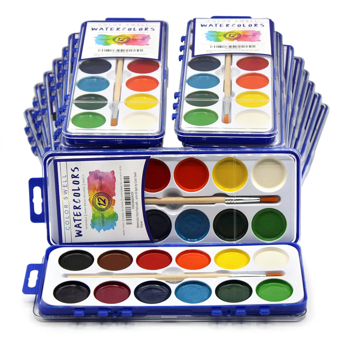 Watercolor Paint Pack With Wood Brushes 12 Washable Colors (0.61 Ounce (Pack Of 18))