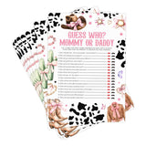 Mommy Or Daddy Western Cowgirl Baby Shower Game Set - 30 Pcs Double-Sided Print Cards - Gender Neutral Party Activities Favor & Supplies - Baby Shower Game For Girl - B06