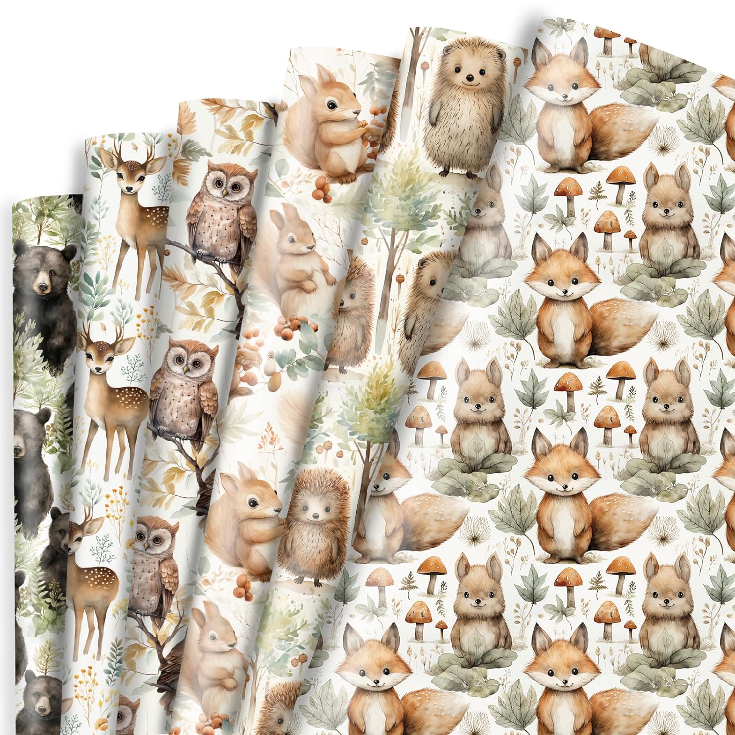 Woodland Wrapping Paper For Baby Shower 6 Style Animal Gift Wrap Folded Flat Forest Art Paper For Men Women Kids Boys Girls Birthday Wedding 20 X 28 Inch(6 Sheet)