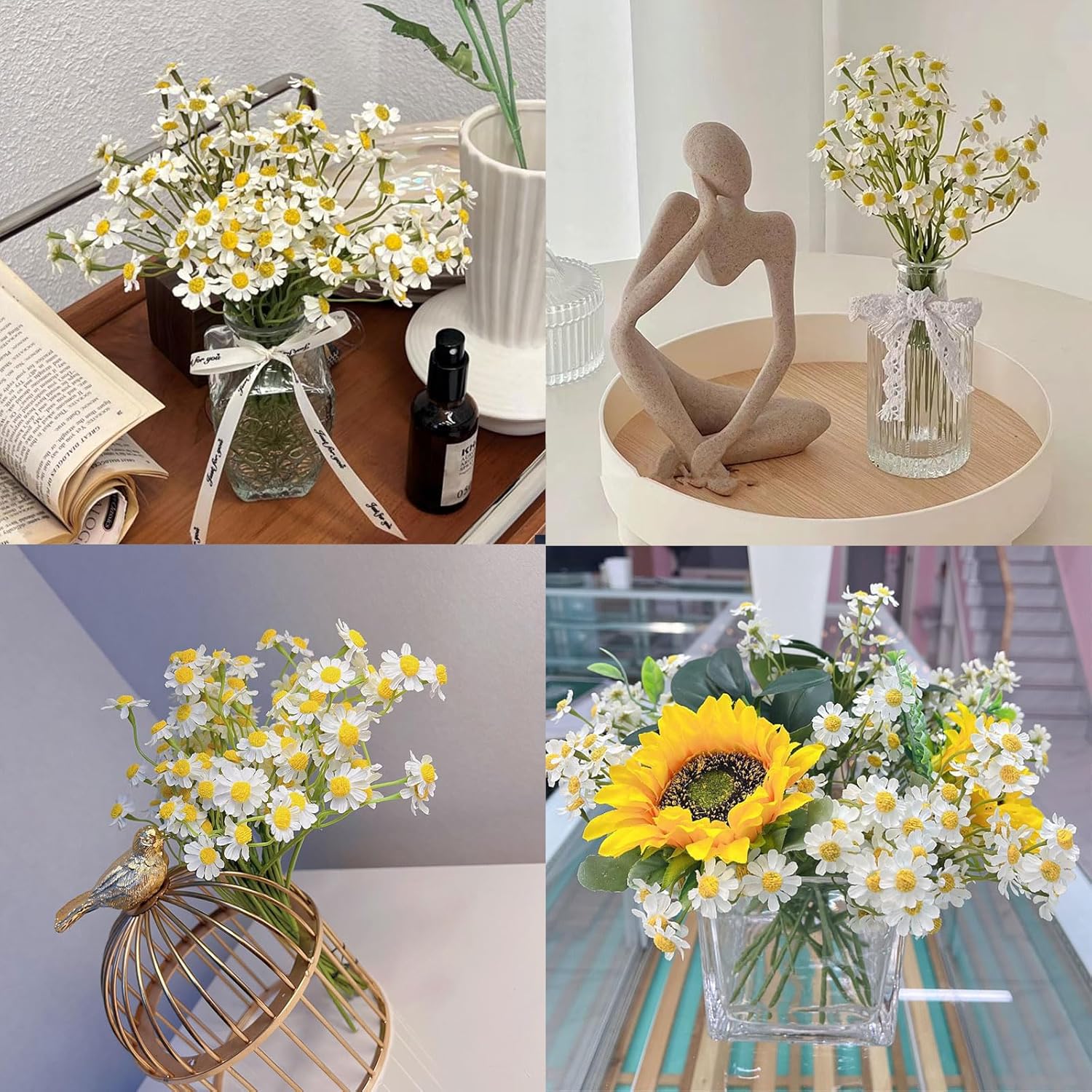 Small White Daisy Flowers Artificial,2 Bouquet/12Pcs 10 Inch Fake Daisies,Spring Wild Flower For Party Decor (Vase Not Included)