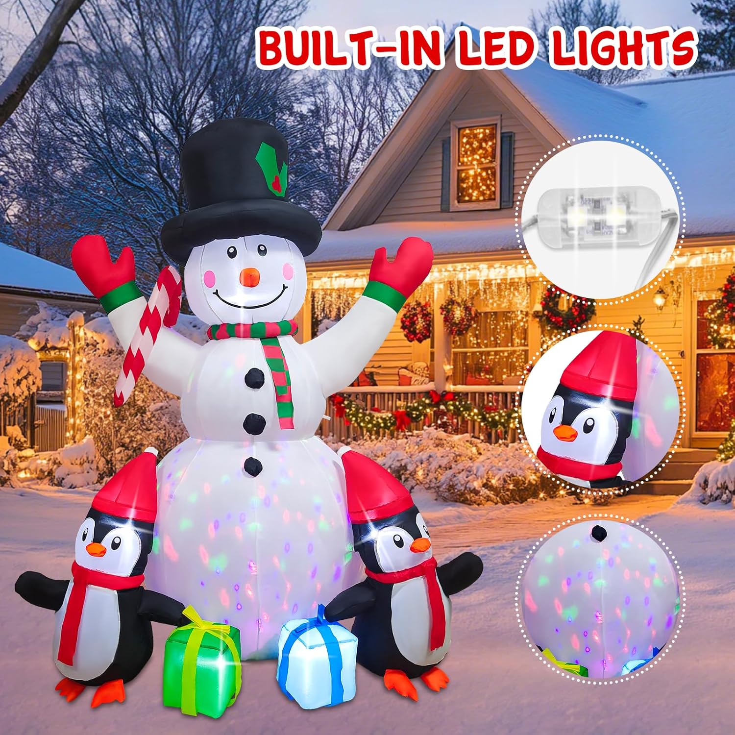 Christmas Inflatables 6Ft Snowman Outdoor Yard Decorations, Christmas Blow Up Snowman With Penguins And Giftboxes, Built