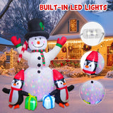 Christmas Inflatables 6Ft Snowman Outdoor Yard Decorations, Christmas Blow Up Snowman With Penguins And Giftboxes, Built