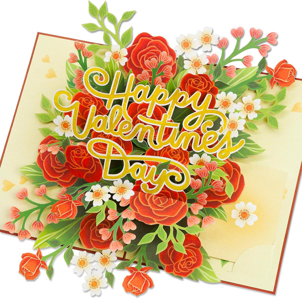 Floral Valentines Day Pop Up Card, For Love, All Occasion, Just Because, Gift For Her, Girlfriend, Women, Wife, Grandma, Crush, 5X7 - Includes Envelope And Message Note