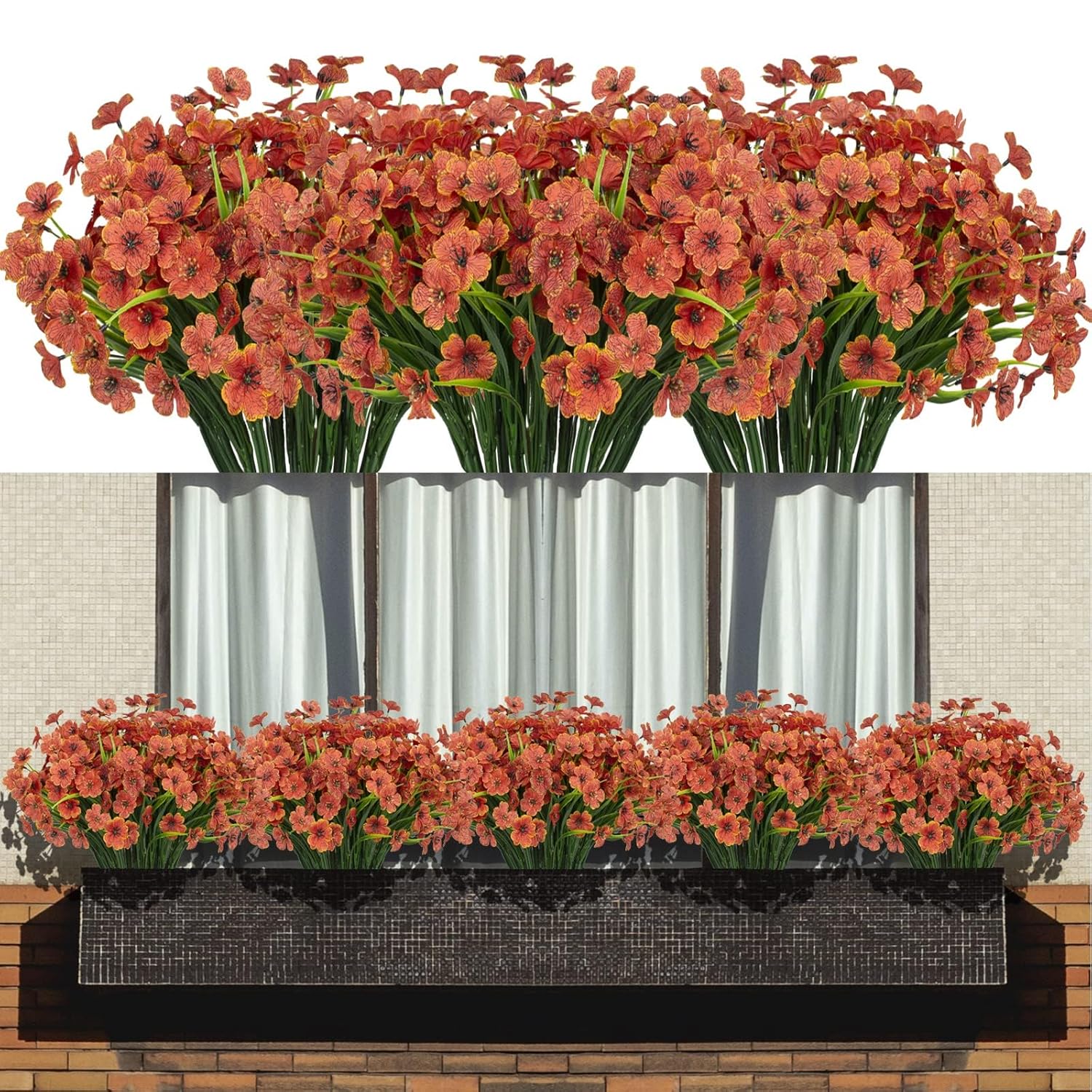 15 Bundles Artificial Flowers Fake Silk Flowers Outdoor Uv Resistant Faux Flowers Plastic Fabric Greenery Plants For Hanging Planter Kitchen Home Office Wedding Garden Decoration (Orange)