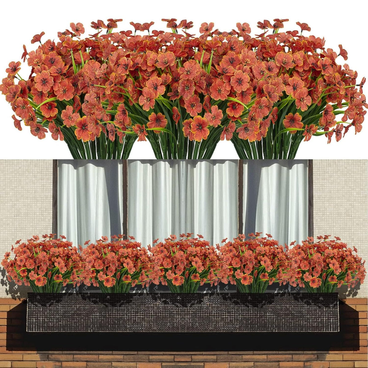 15 Bundles Artificial Flowers Fake Silk Flowers Outdoor Uv Resistant Faux Flowers Plastic Fabric Greenery Plants For Hanging Planter Kitchen Home Office Wedding Garden Decoration (Orange)
