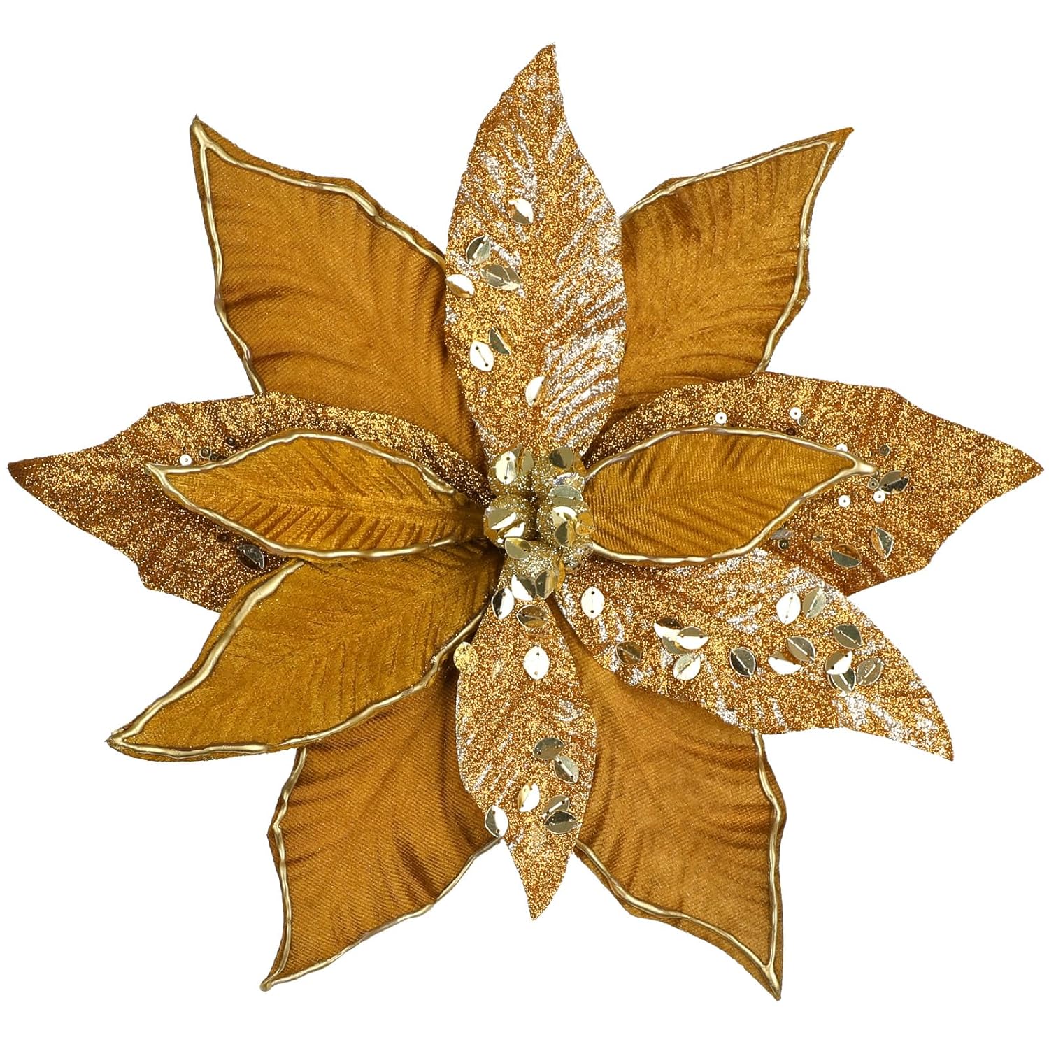 12'' Large Heads Christmas Glitter Poinsettia Flowers Christmas Tree Ornaments Set Of 4 Artificial Flowers With Picks Stems For Xmas Tree Party Diy Holiday Decorations, Chololate