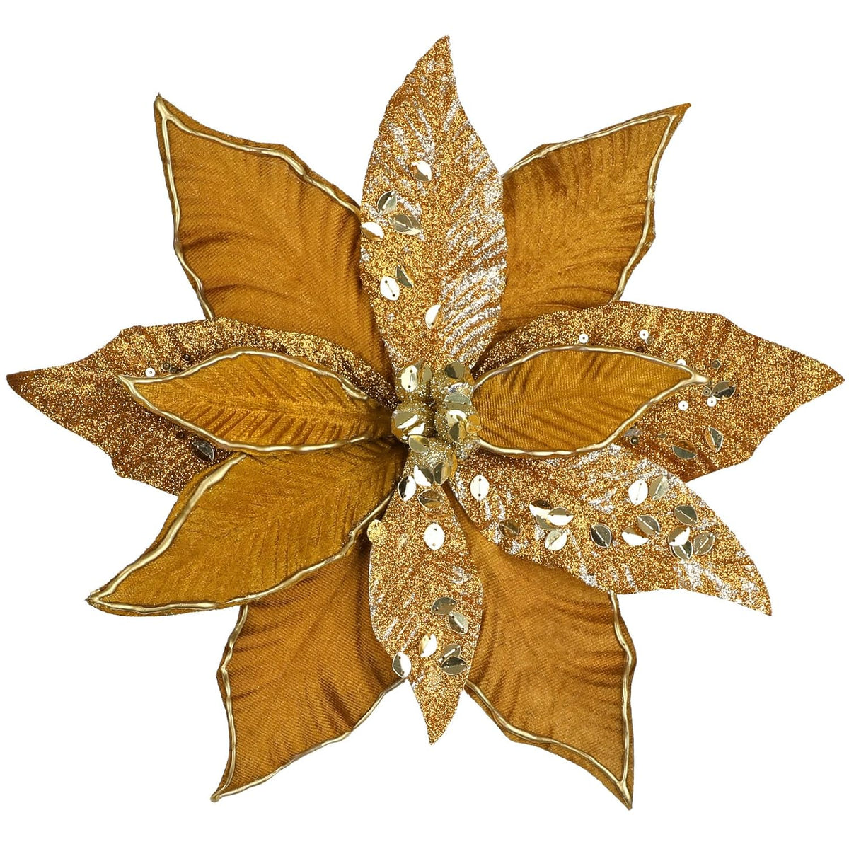 12'' Large Heads Christmas Glitter Poinsettia Flowers Christmas Tree Ornaments Set Of 4 Artificial Flowers With Picks Stems For Xmas Tree Party Diy Holiday Decorations, Chololate
