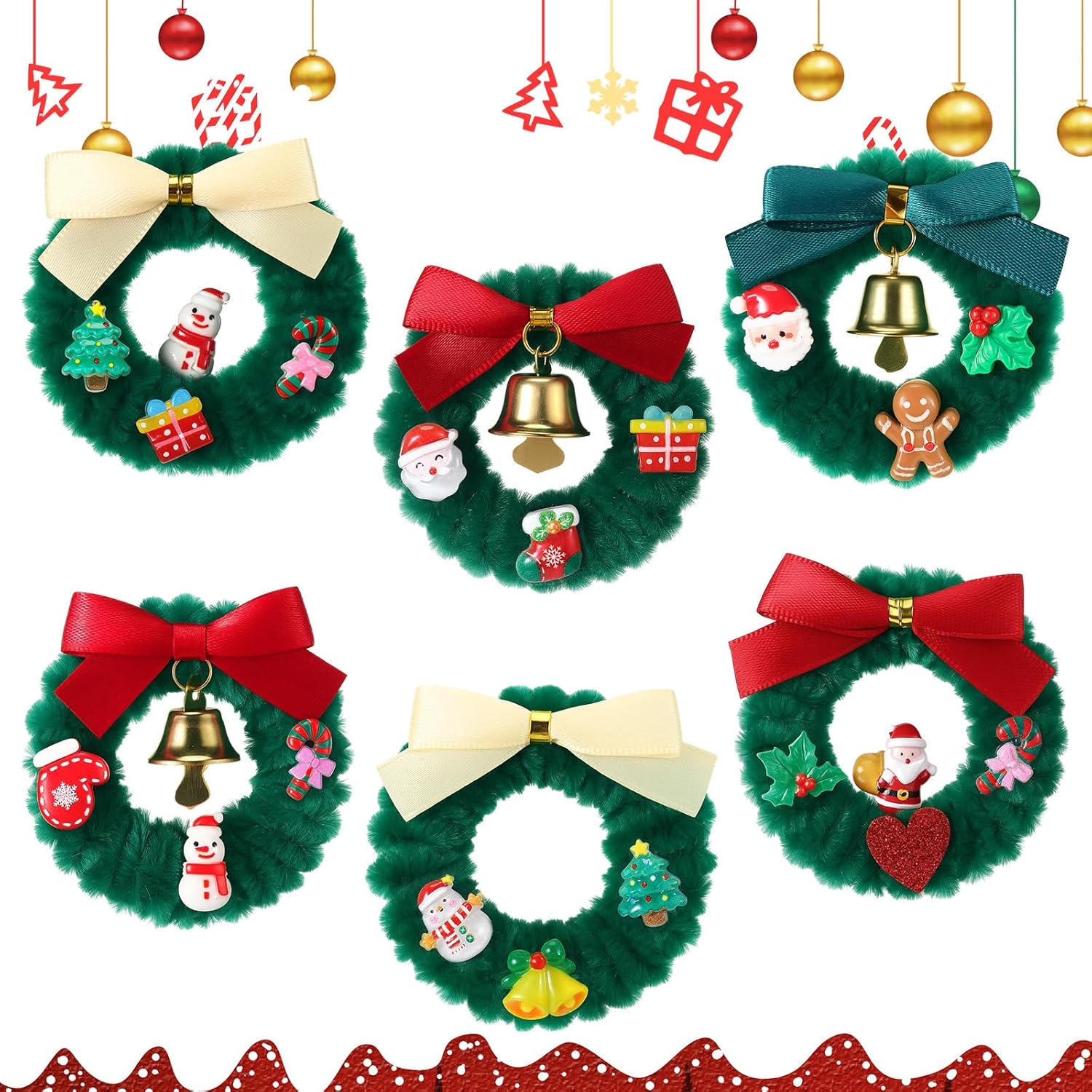 6 Pcs Mini Christmas Wreath Refrigerator Magnets Mini Christmas Garland Decorative Fridge Door Magnetic Stickers New Year Holiday Decorations Xmas Stickers For Fridge Metal Door