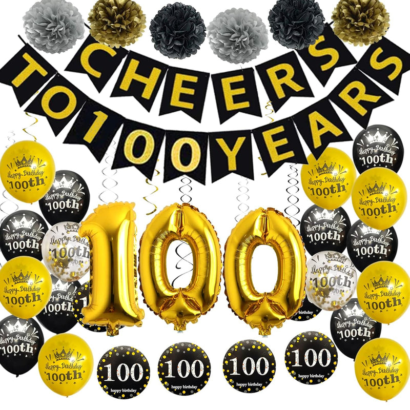 100Th Birthday Party Decorations Kit- Gold Glittery Cheers To 100 Year