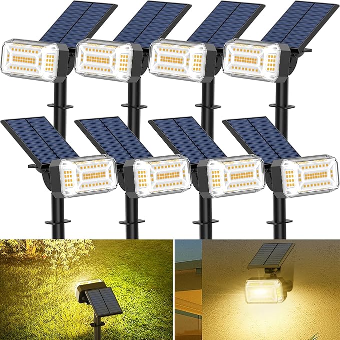 8 Pack 102 LED Solar Spot Lights IP65 Waterproof Adjustable Warm White Landscape Lights