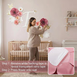 Large Paper Flowers Wall Decor For Baby Girl Nursery (Pre-Assembled) - 300Gsm Pearlized Cardstock 3D Roses With Gold Butterflies - Renter-Friendly Nano Tape & Reusable Backdrop (Pink, Set Of 6)