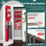Wrapping Paper Organizer Storage, Double-Sided Hanging Gift Wrap Roll Holder For Christmas, 63"X13" Over Door Present Bag Container For Room Closet, Red Wrapper Station For Birthday