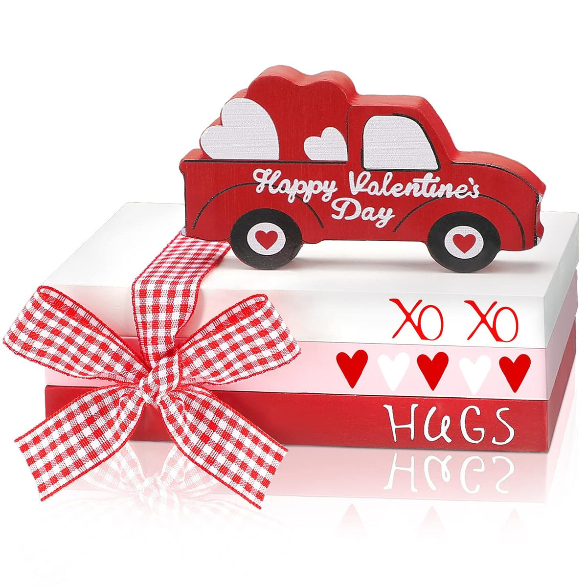 Valentine'S Day Tiered Tray Decorations Faux Books Bundle With Ribbon Red Truck Wood Book Stack Table Decoration Centerpiece Sign For Home Shelf Office Mantel Gift(Truck)