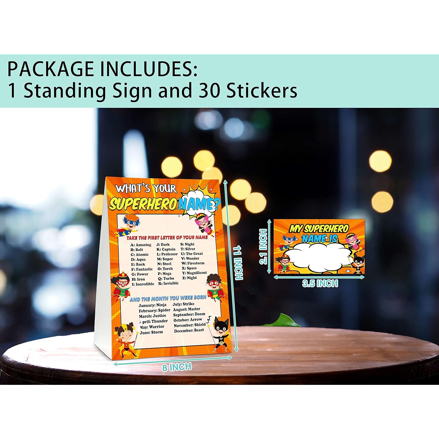 What'S Your Superhero Name Game - Super Hero Birthday Party Games For Boys - Family School Classroom Activity - 1 Standing Sign And 30 Stickers - Kids Superhero Party Supplies Decorations(10)