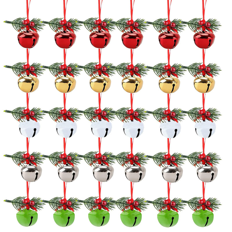 Christmas Bells, 30Pcs Craft Bells Jingle Bells With Holly Leaves Berries For