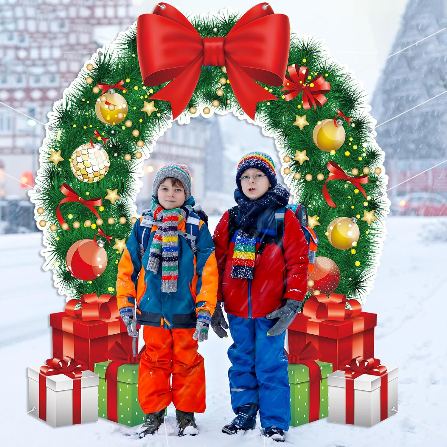 Christmas Door Cover Merry Christmas Wreath Porch Banner Holiday Front Door Banners Wreath Bow Ornament Garland Holiday Display Backdrops For Photography Xmas New Year Holiday Party Supplies
