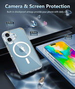 iPhone 16 Clear Case, Magnetic, Drop Protection, Anti-Yellowing, Shockproof