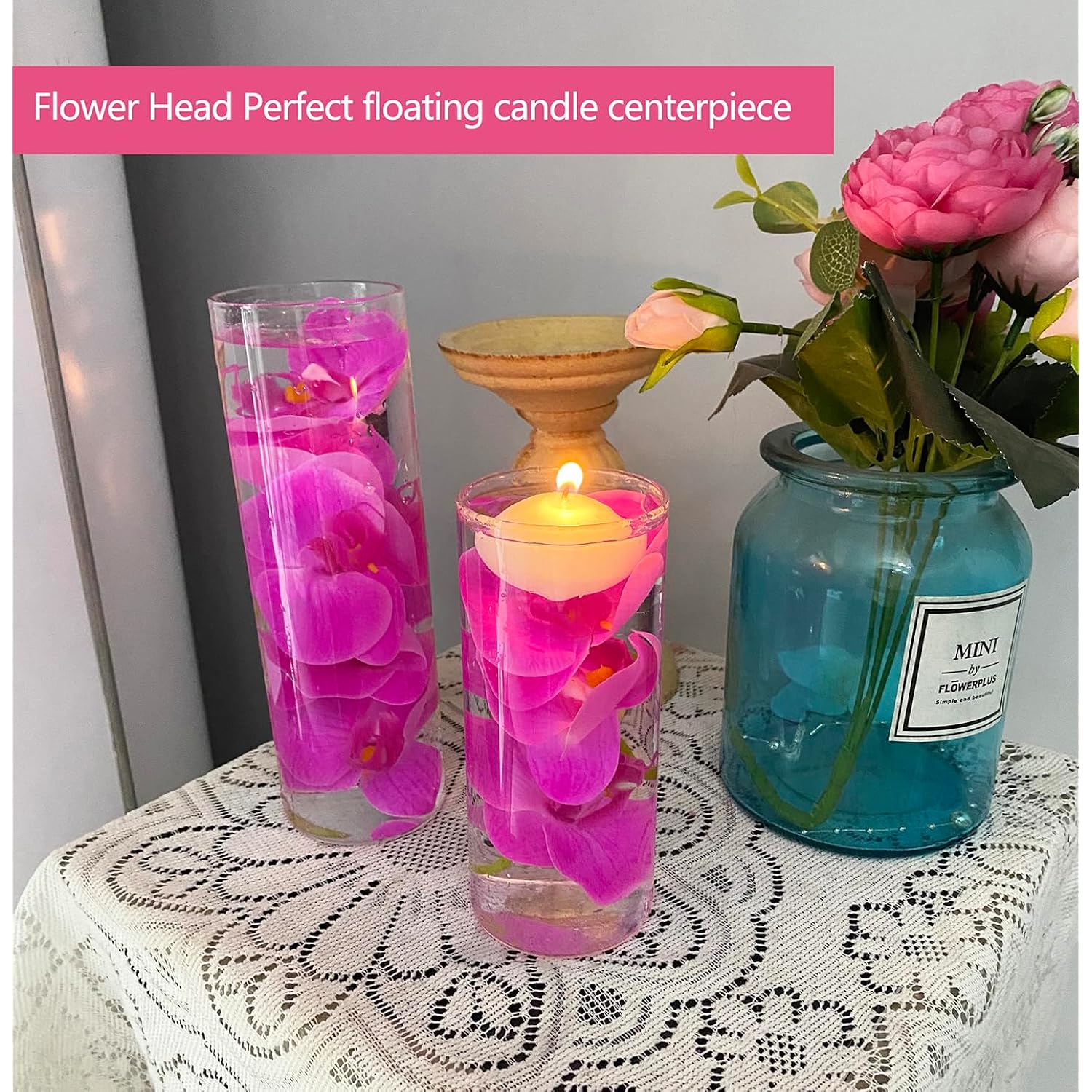 20 Pcs Purple Artificial Orchid Flower For Floating Candle Centerpieces, Faux Flower Head And Stem Diy Crafts Bouquet For Bridal Bouquets Flower Arrangements Table Centers Home Decor.
