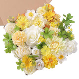 Artificial Flowers Combo Box Set White Yellow Roses Dahlia Fake Silk Flowers With Stems For Diy Wedding Bridal Bouquets,Floral Arrangement,Table Centerpieces,Baby Shower,Home Decorations