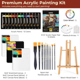 51 Pcs Acrylic Paint Set With Tabletop Easel, Painting Kit With 12 Acrylic Paints, Canvases, Brushes, Palette, Paper Pad, Art Supplies, Ideal Gift For Adults, Kids, Artists, Students
