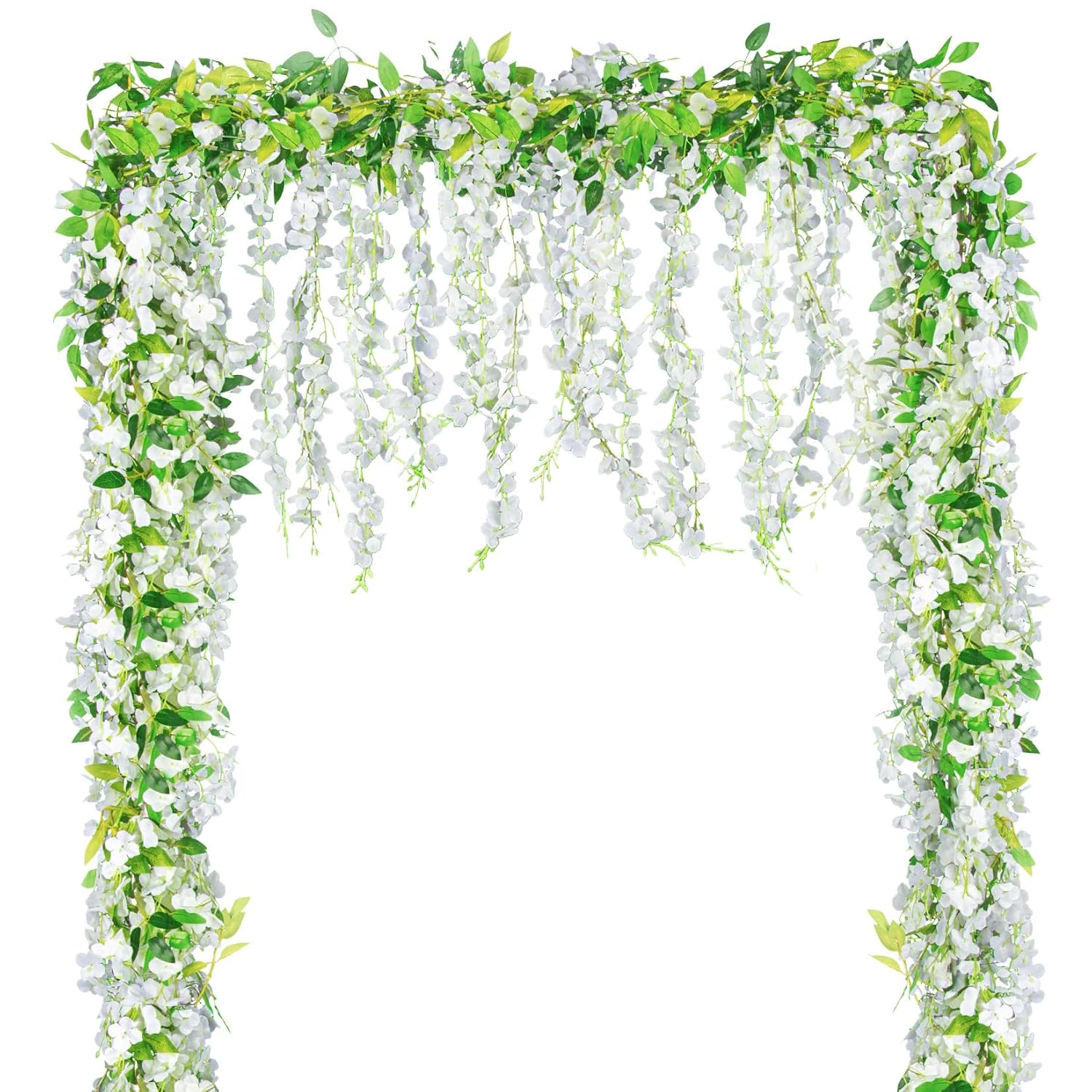 2 Pcs Artificial Wisteria Hanging Flowers - 6.23 Ft Wisteria Hanging Flowers Garland Fake Flower Vines White Floral Garland For Home Outdoors Fairy Garden Tea Party Wedding Arch Flower Decor