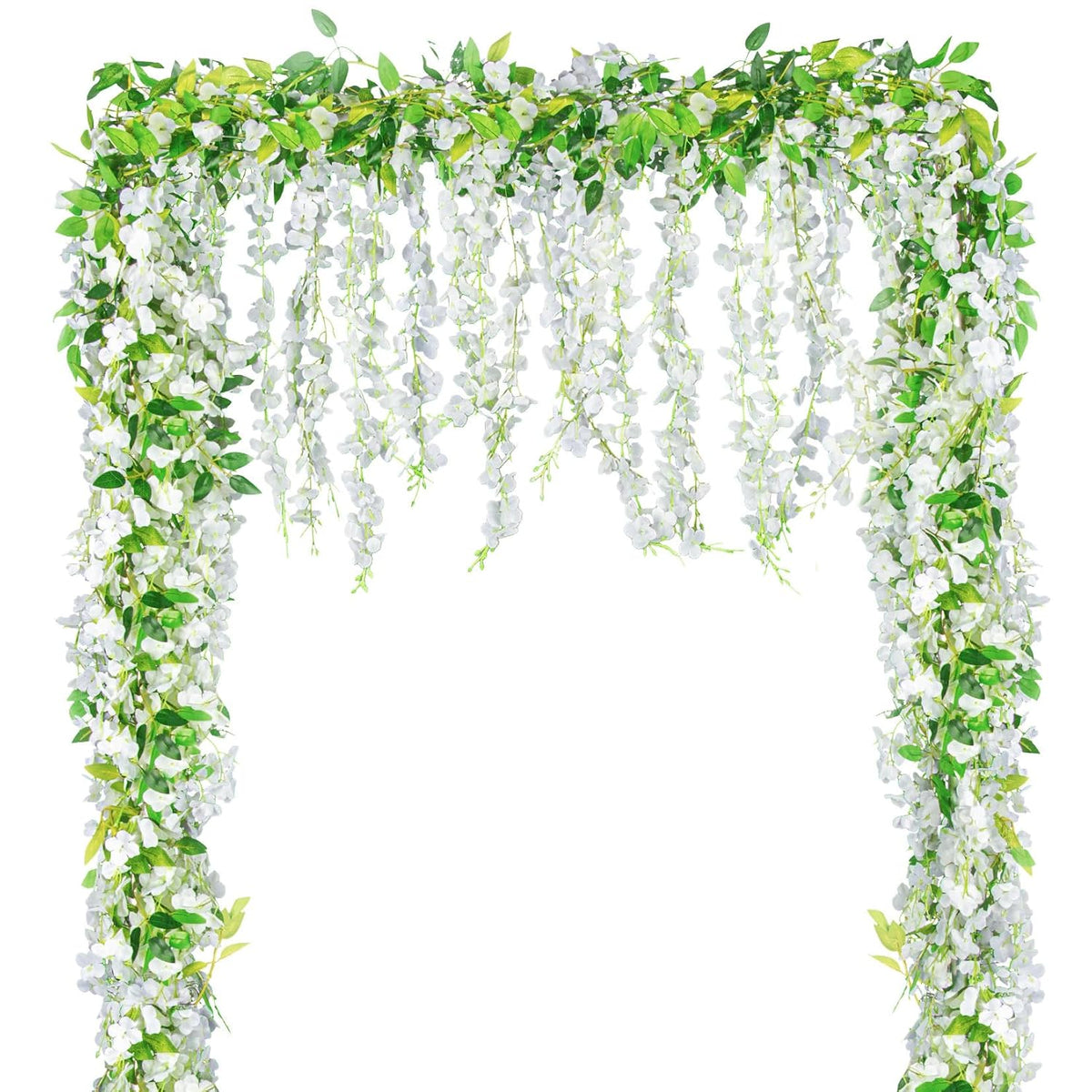 2 Pcs Artificial Wisteria Hanging Flowers - 6.23 Ft Wisteria Hanging Flowers Garland Fake Flower Vines White Floral Garland For Home Outdoors Fairy Garden Tea Party Wedding Arch Flower Decor