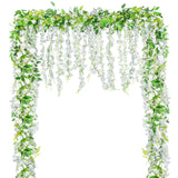 2 Pcs Artificial Wisteria Hanging Flowers - 6.23 Ft Wisteria Hanging Flowers Garland Fake Flower Vines White Floral Garland For Home Outdoors Fairy Garden Tea Party Wedding Arch Flower Decor