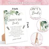 Greenery Don'T Say Baby Clothespin Game, Pack Of 1 Wooden Tabletop Sign With Stand And 50 Mini Natural Clothespins, Green Baby Shower Game, Gender Reveal Party Decorations - Qx10