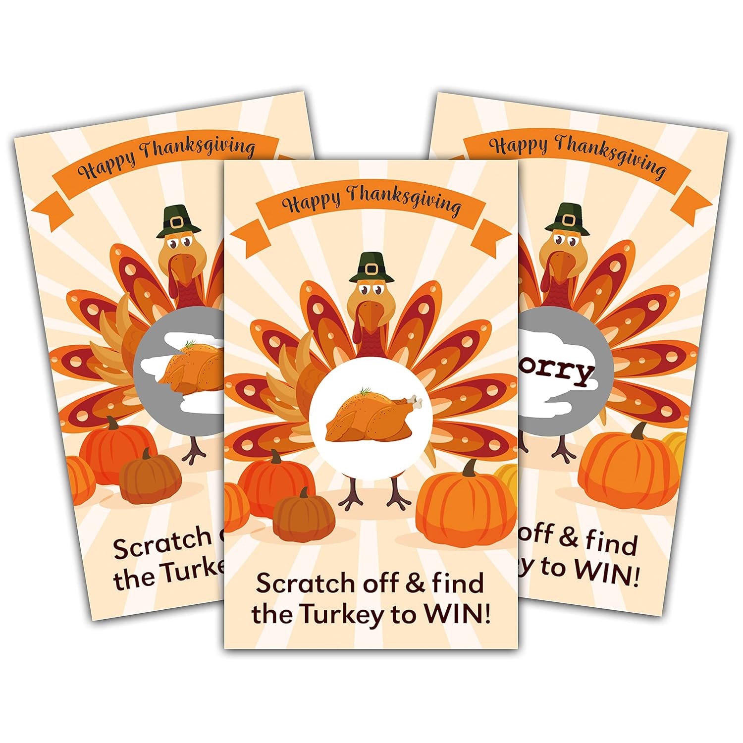 Thanksgiving Day Scratch Off Game Cards - Pumpkin & Turkey Design Fall Harvest Party Game - Halloween/Autumn Themed Party Activities & Supplies Decorations - 50 Pack(02)