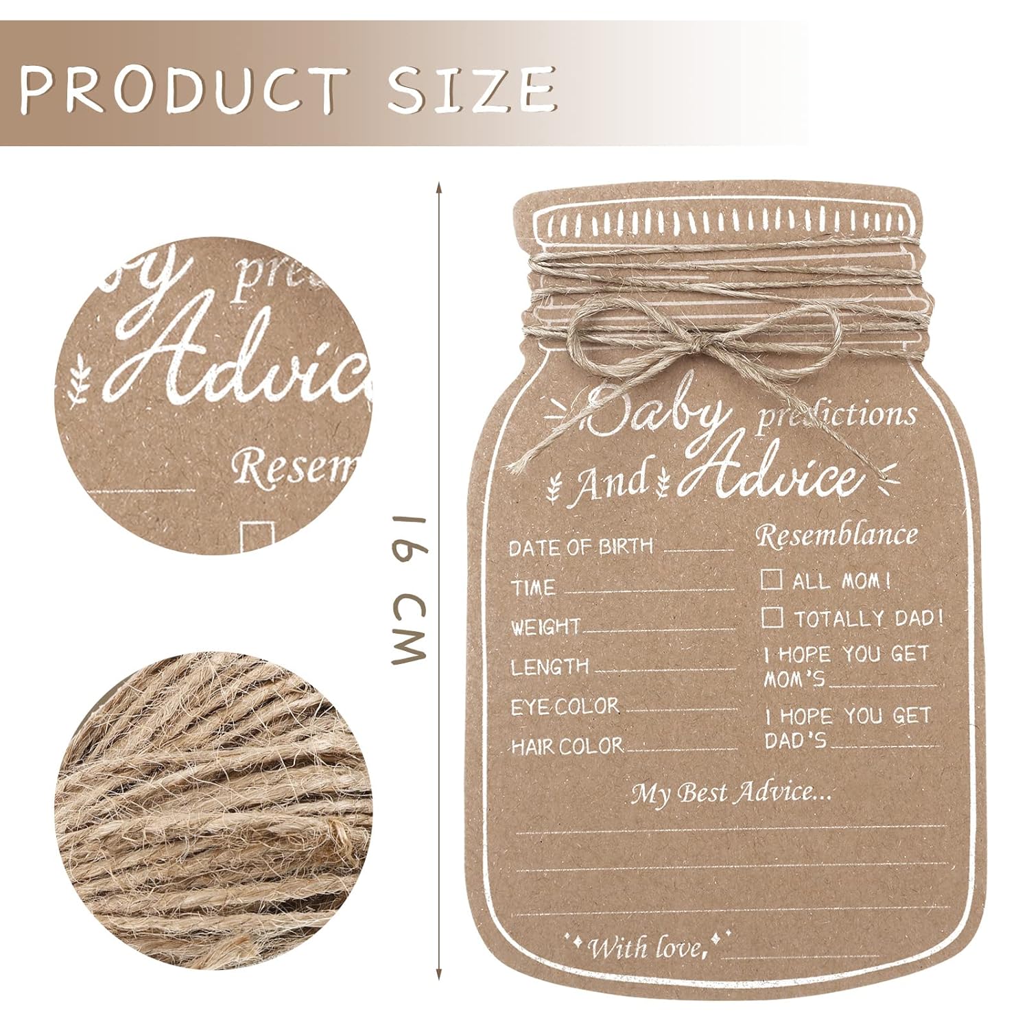 50 Pcs Baby Shower Prediction And Advice Cards Brown Mason Jar Baby Prediction Cards For Girl Or Boy Gender Reveal Decorations Gender Neutral Decor Activity Games Keepsake For New Parents