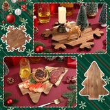 2 Pcs Christmas Charcuterie Boards Christmas Tree Wooden Cutting Board With Handle Antler Acacia Wood Cute Cutting Board For Cheese Fruit Bread Salad Vegetables Snack Dessert(Snowflake Style)