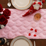 Valentines Tbale Runner 13X48 Inch Soft Plush Faux Fur Jacquard Pink Heart Table Runner, Seasonal Kitchen Dining Table Valentine'S Day Decoration For Home Party Decor Zr004B48