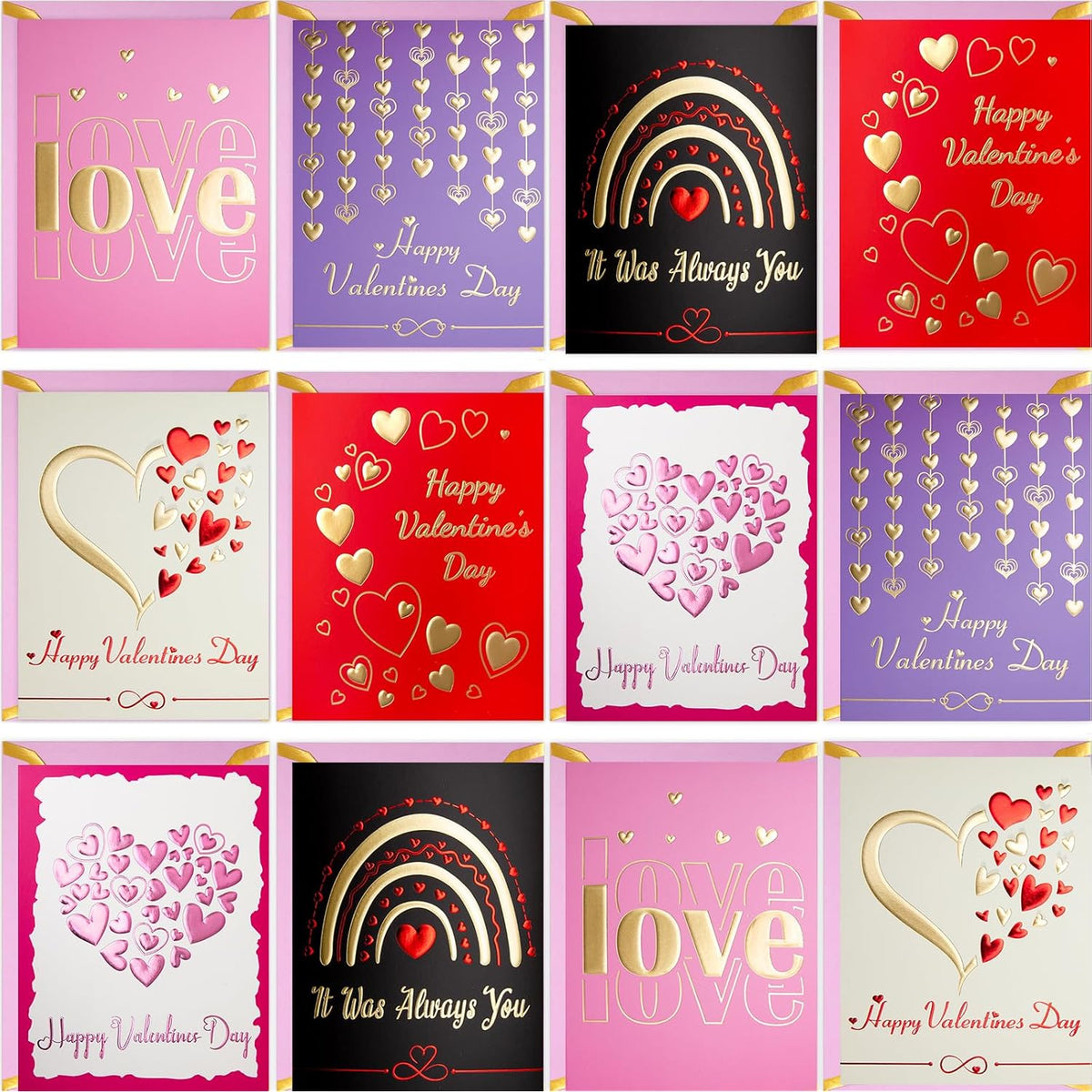 Valentines Cards With Envelopes 24 Pack Foil Embellishment Heart Embossed Cards Blank Inside
