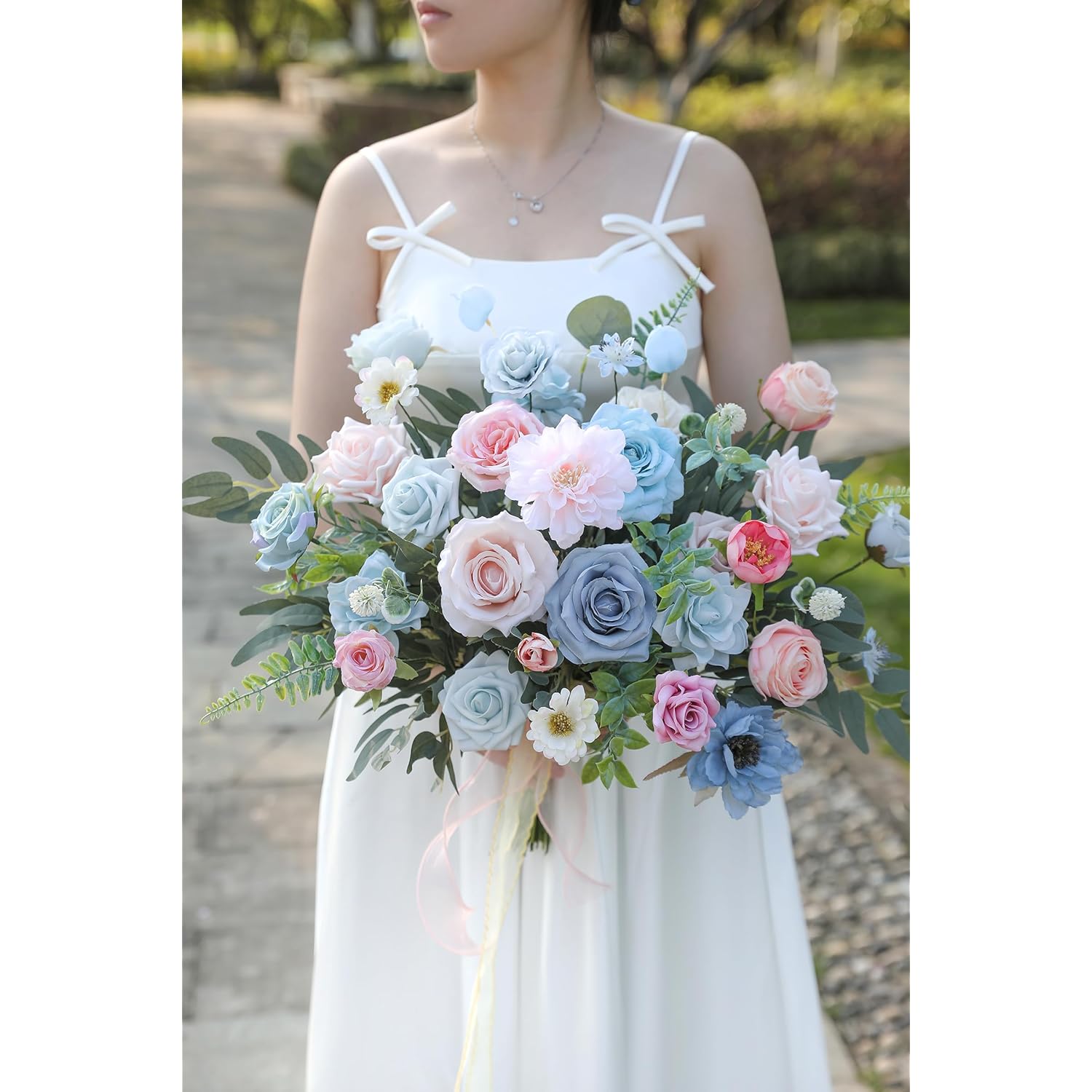 Artificial Flowers Roses Fake Flowers With Stems Blue Pink Artificial Flowers For Diy Bridal Bouquets Faux Flowers Centerpieces For Table Home Decor