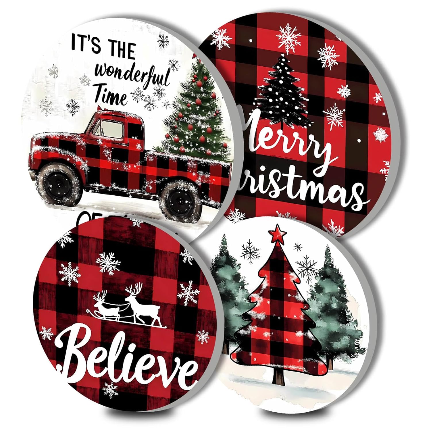Christmas Truck Electric Stove Burner Covers?4 Pcs Winter Xmas Tree Round Stove Burner Covers, Merry Christmas Festival Stove Burner Cover,8 Inch And 10 Inch Red Black Squares Metal Cooktop Home Decor