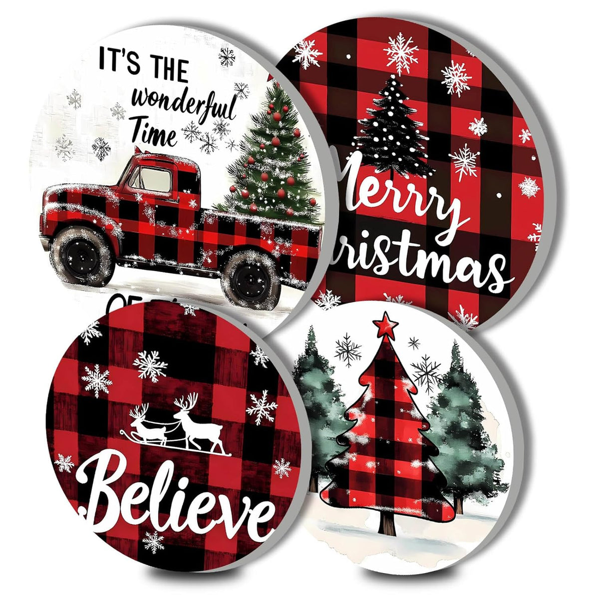 Christmas Truck Electric Stove Burner Covers?4 Pcs Winter Xmas Tree Round Stove Burner Covers, Merry Christmas Festival Stove Burner Cover,8 Inch And 10 Inch Red Black Squares Metal Cooktop Home Decor