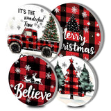 Christmas Truck Electric Stove Burner Covers?4 Pcs Winter Xmas Tree Round Stove Burner Covers, Merry Christmas Festival Stove Burner Cover,8 Inch And 10 Inch Red Black Squares Metal Cooktop Home Decor
