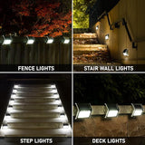 12 Pack Solar Fence Lights Outdoor Waterproof 4 LED Deck Step Pathway Garden Lights