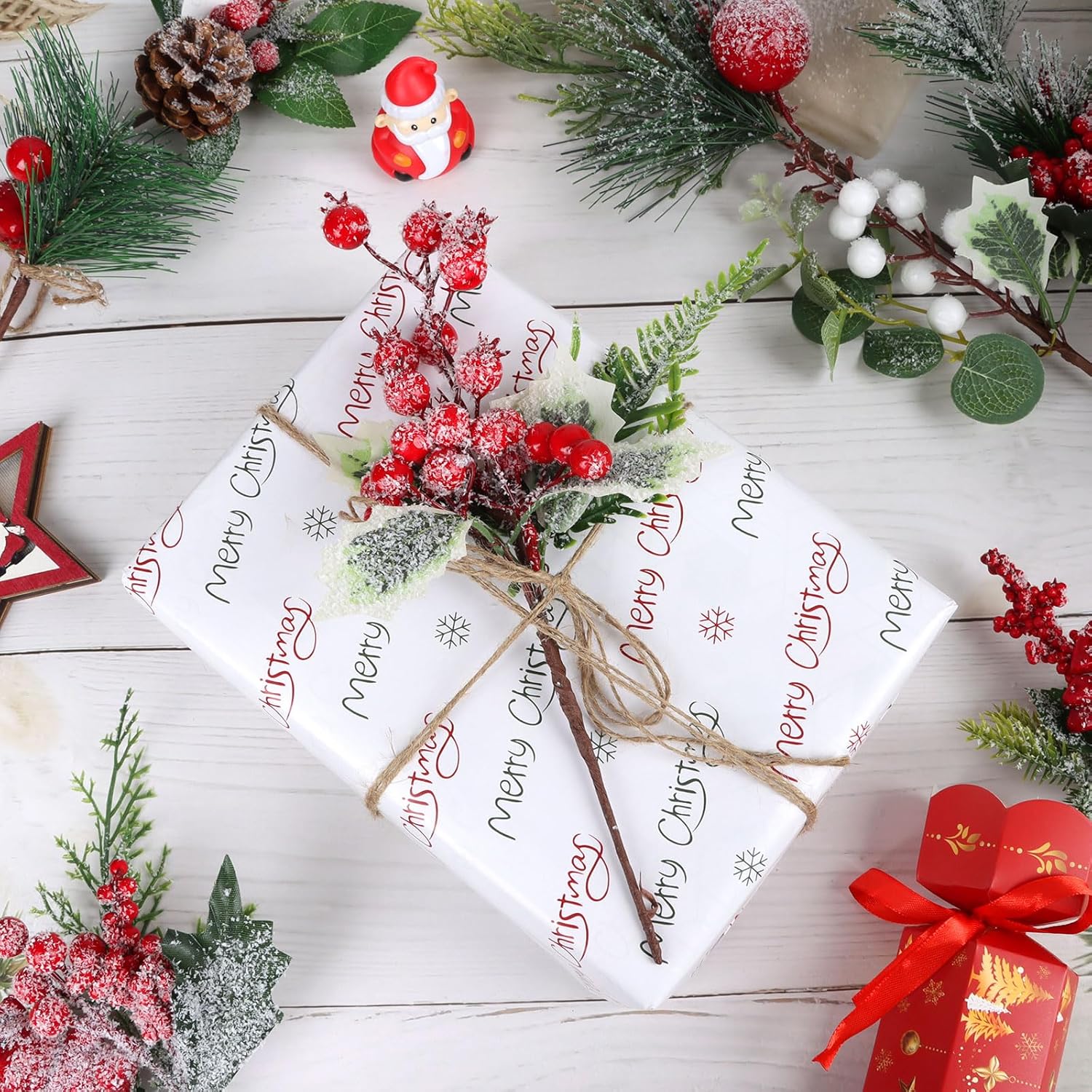 Artificial Christmas Picks 20 Pack Assorted Holly Berry Stems Frosted Pine Cones Faux Red Berries White Floral Picks Sprays For Xmas Tree Vase Crafts Garland Christmas Wreath Decoration