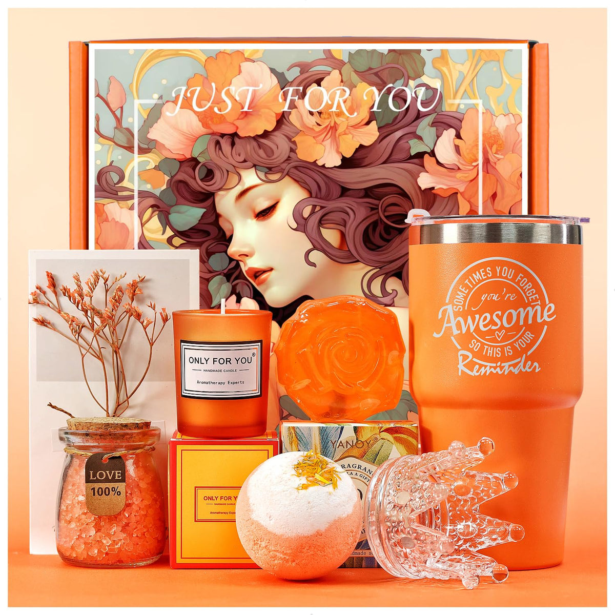 Gifts For Women Unique Spa Gifts Basket Set Birthday, Mothers Day, Valentines Day Christmas Gifts For Mom, Sister, Her, Girlfriend, Wife Bright Orange Gift Box…