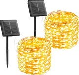 2 Pack Solar String Lights 66FT 200 LED Warm White Fairy Lights Waterproof 8 Modes for Patio Yard Tree Wedding Decor