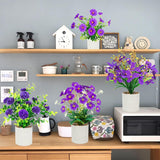 8 Packs Small Fake Plants Mini Artificial Potted Flowers Plastic Small Faux Potted Plants Indoor For Home Room Office Shelves Spring Decor, Purple