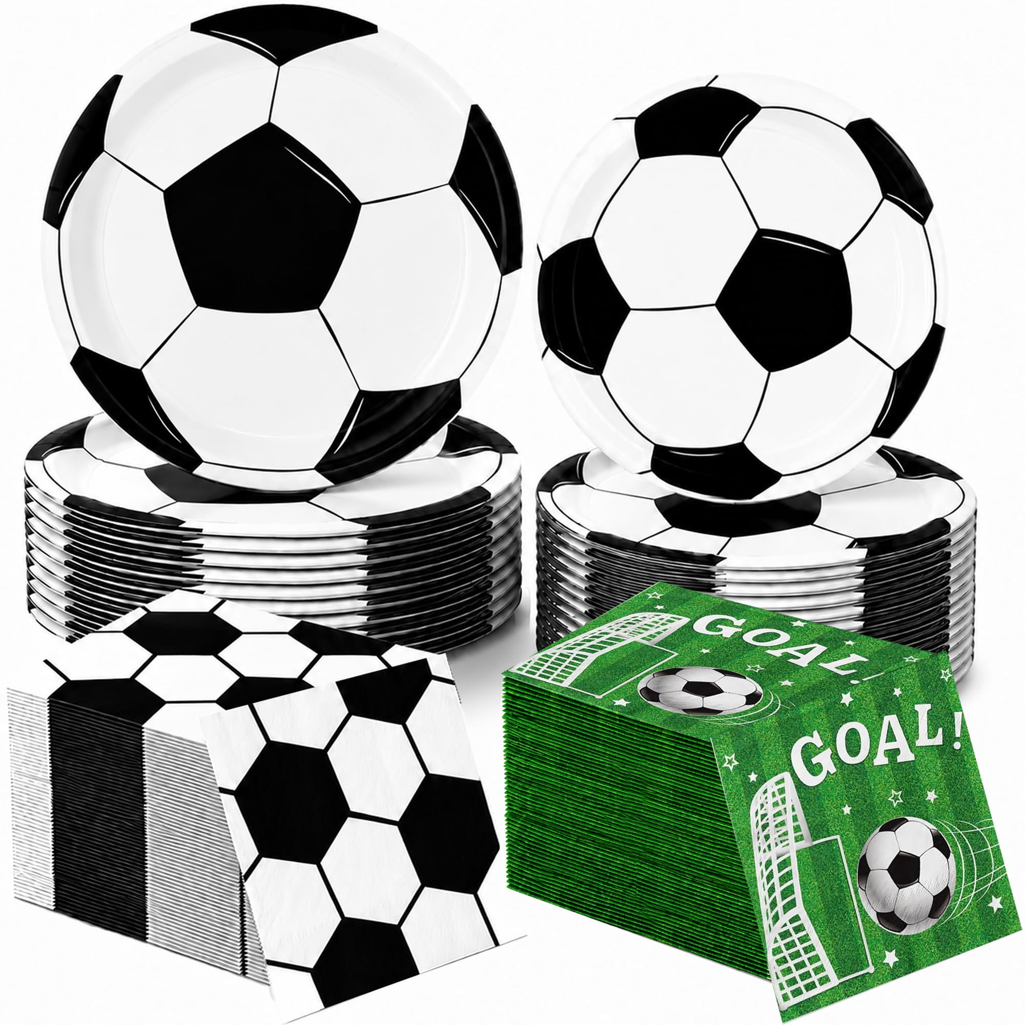 150 PCS Soccer Plates and Napkins, Soccer Party Supplies Disposable Paper Plates and Napkins Tableware Set for Sports Soccer Birthday Party Decorations, Serves 50