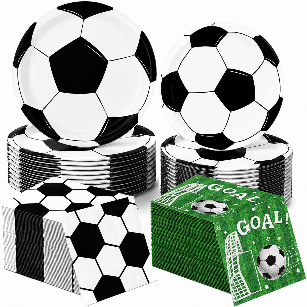 150 PCS Soccer Plates and Napkins, Soccer Party Supplies Disposable Paper Plates and Napkins Tableware Set for Sports Soccer Birthday Party Decorations, Serves 50